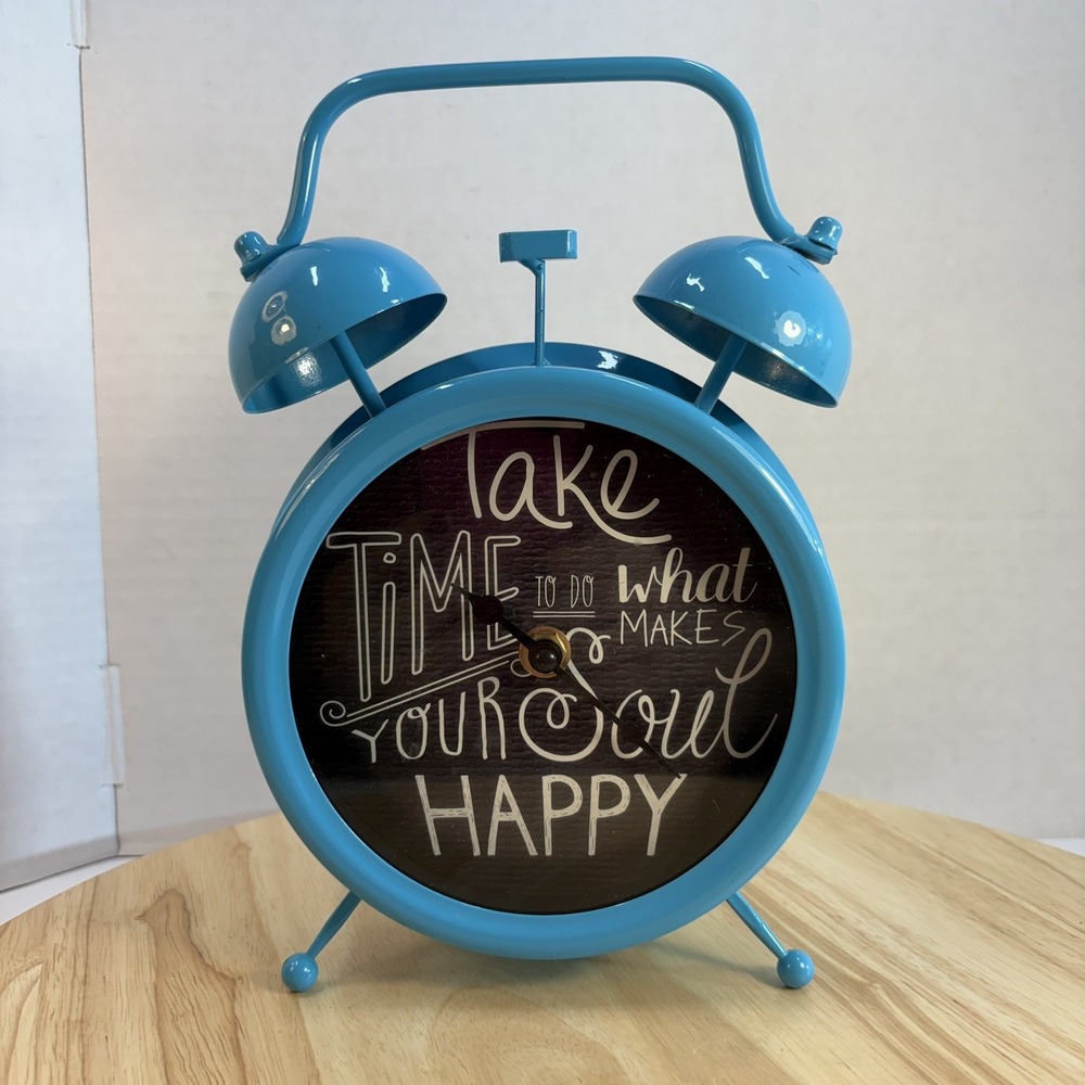 Kirkland's Aqua Blue Metal Twin Bell Tabletop Alarm Clock 18-146476 Round